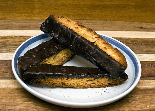10 Holiday Cookie Ideas Choclate dipped Almond Biscotti